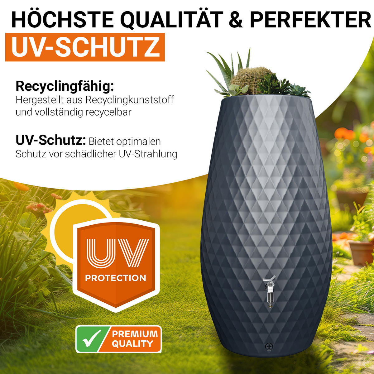 2IN1 Regentonne 230 L, graphite grey mit integrierter Pflanzschale - Grau, Kunststoff (53/118/65cm) - GARANTIA