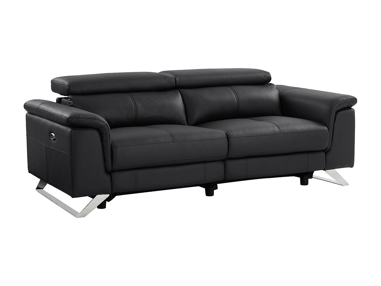 RELAXSOFA - 3 Personen - leder - schwarz Breyt - Schwarz, Leder (220/77/108cm) - Vente-Unique