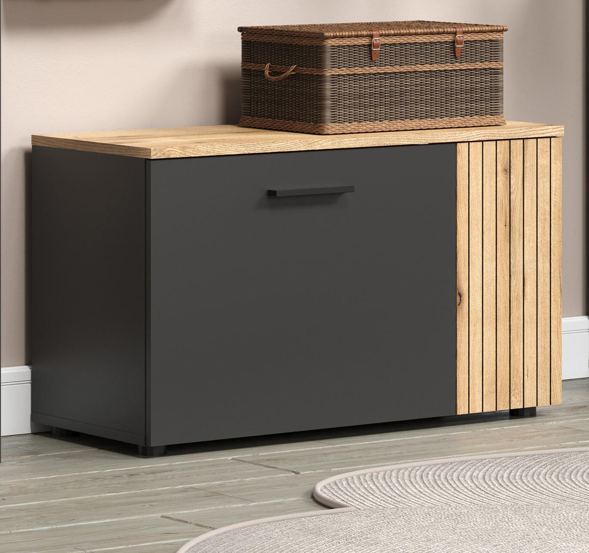 GARDEROBENBANK grau, Evoke Eiche 80 cm, Schuhbank mit 4 Fächern - Eichefarben/Anthrazit, Holzwerkstoff/Kunststoff (80/48/36cm) - Top.Furn