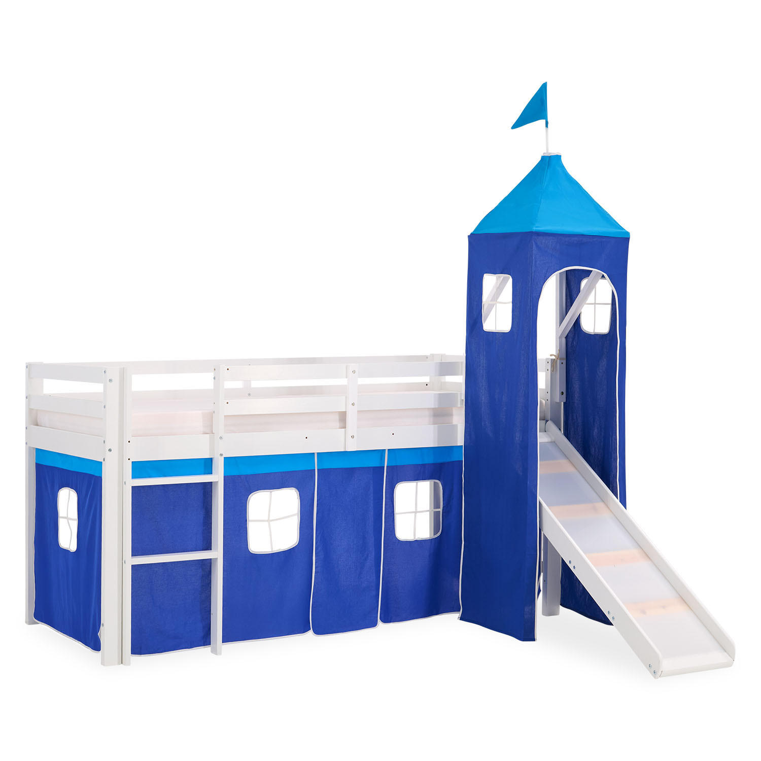 HOCHBETT mit Rutsche Turm 90/200 cm Blau - Blau/Weiß, Holz - Homestyle4u