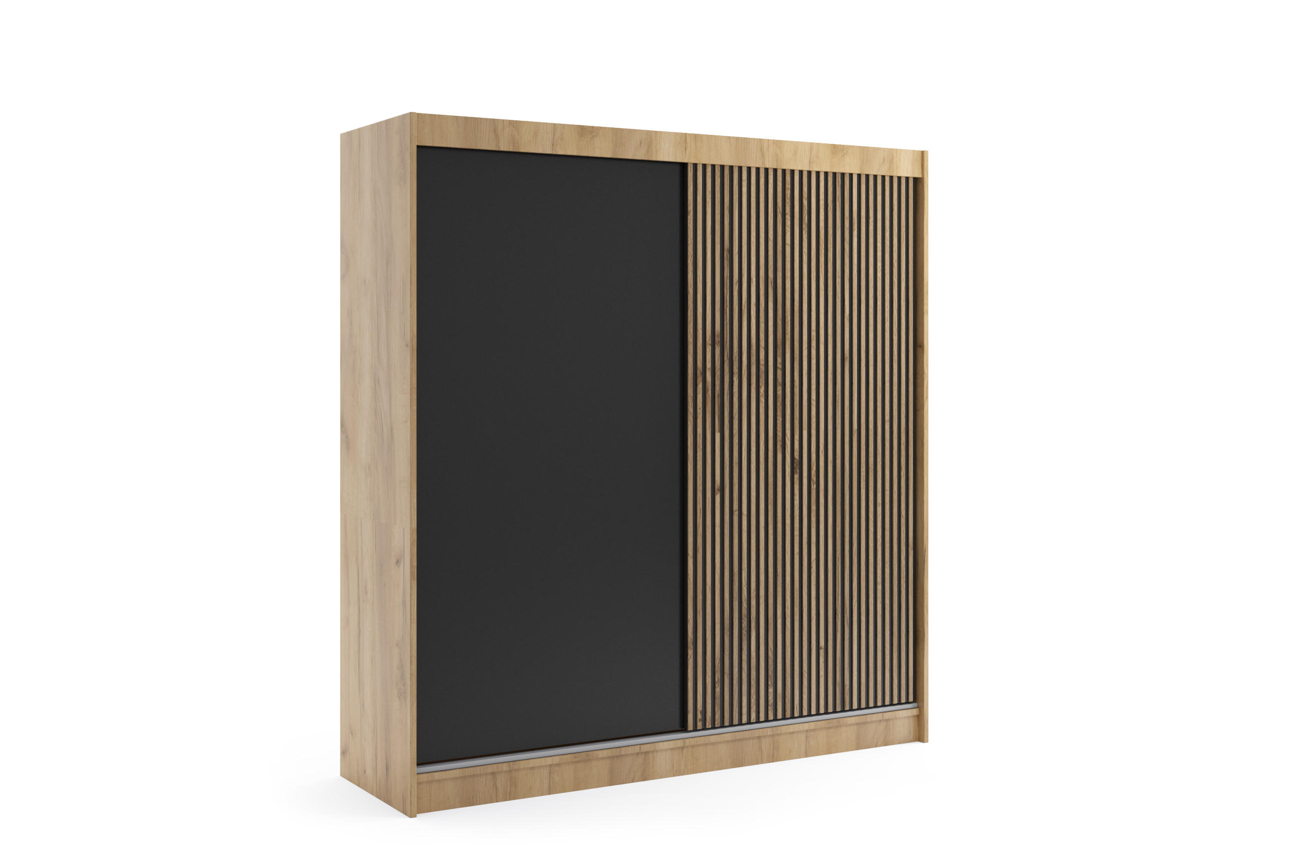 KLEIDERSCHRANK VILAN mit Lamel/LED - 200 cm - Eichefarben|Eiche Wotan - Eichefarben/Eiche Wotan, Holzwerkstoff (200/215/61cm) - ALTDECOR