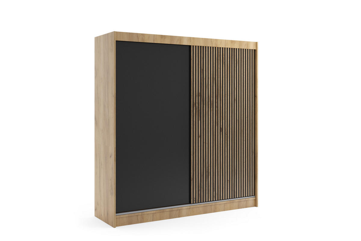 KLEIDERSCHRANK VILAN mit Lamel/LED - 200 cm - Eichefarben|Eiche Wotan - Eichefarben/Eiche Wotan, Holzwerkstoff (200/215/61cm) - ALTDECOR