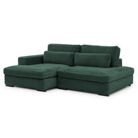 ECKSOFA Wolke mit tiefer Sitzfläche, Schlaffunktion und praktischem Bettkasten aus weichem Grün Cordstoff - Schwarz/Grün, Holz/Kunststoff (162/225cm) - S-Style