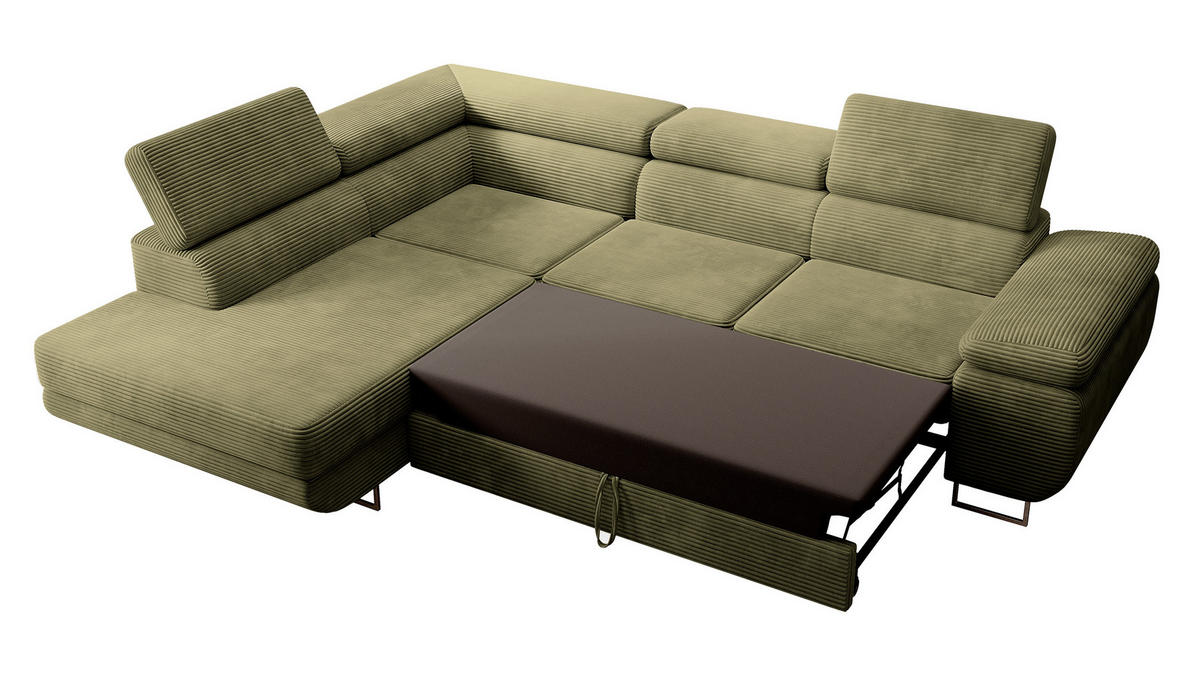 ECKSOFA Stevil Olivgrün Cordbezug - Silberfarben/Olivgrün, Textil/Metall (275/203cm) - Selsey