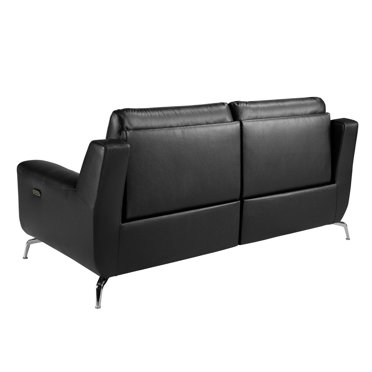 SOFA 2-Sitzer Relaxsofa aus schwarzem Leder 192/93/92 cm - Edelstahlfarben/Schwarz, Leder (192/92/93cm) - ANGEL CERDA