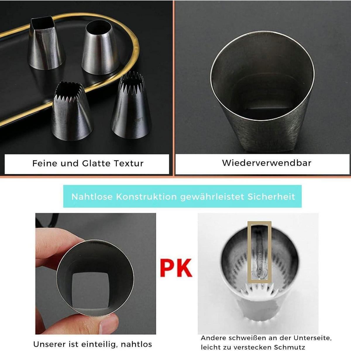 SPRITZTÜLLEN Set 4 Stück Edelstahl - Silberfarben, Metall (3.6/3.6/4.9cm)