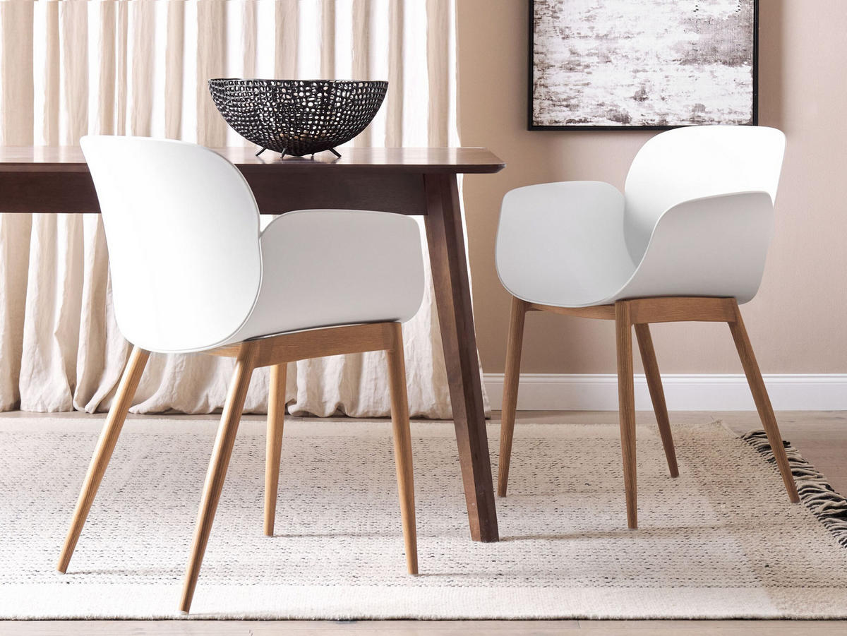 ESSZIMMERSTUHL 2er-Set Kunststoff weiß/heller Holzfarbton Abilene - Hellbraun/Weiß, Kunststoff (53/81/50cm) - Beliani