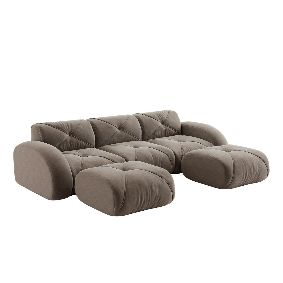 WOHNLANDSCHAFT Braun 281/171/76 cm 3-Sitzer mit 2 Hockern - Taupe, Textil (281/76/171cm) - PANGIVO