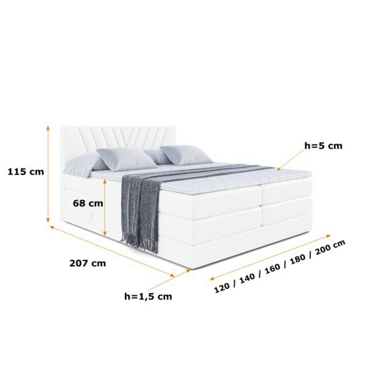 BOXSPRINGBETT ERNINA KING - 180x200 - H3/H4 - Weiß Hochglanz - Weiß Hochglanz, Holzwerkstoff (180/200cm) - ALTDECOR