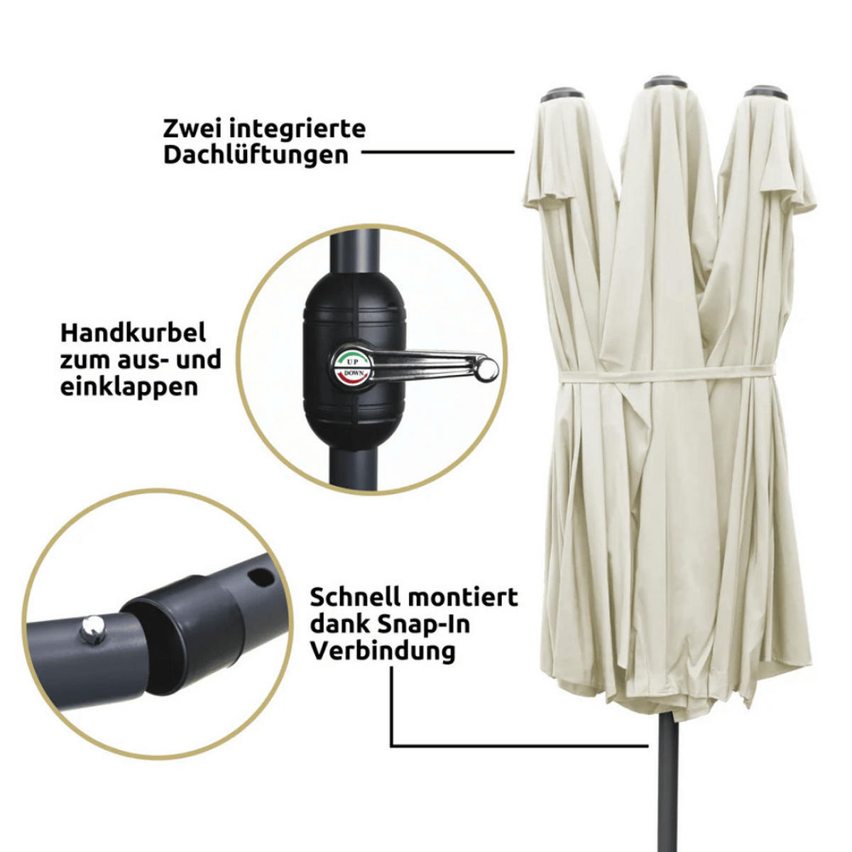 DOPPELSONNENSCHIRM 450x260cm KOGO XXL Sonnenschirm Creme - Creme, Kunststoff (450/260cm) - DELUKE