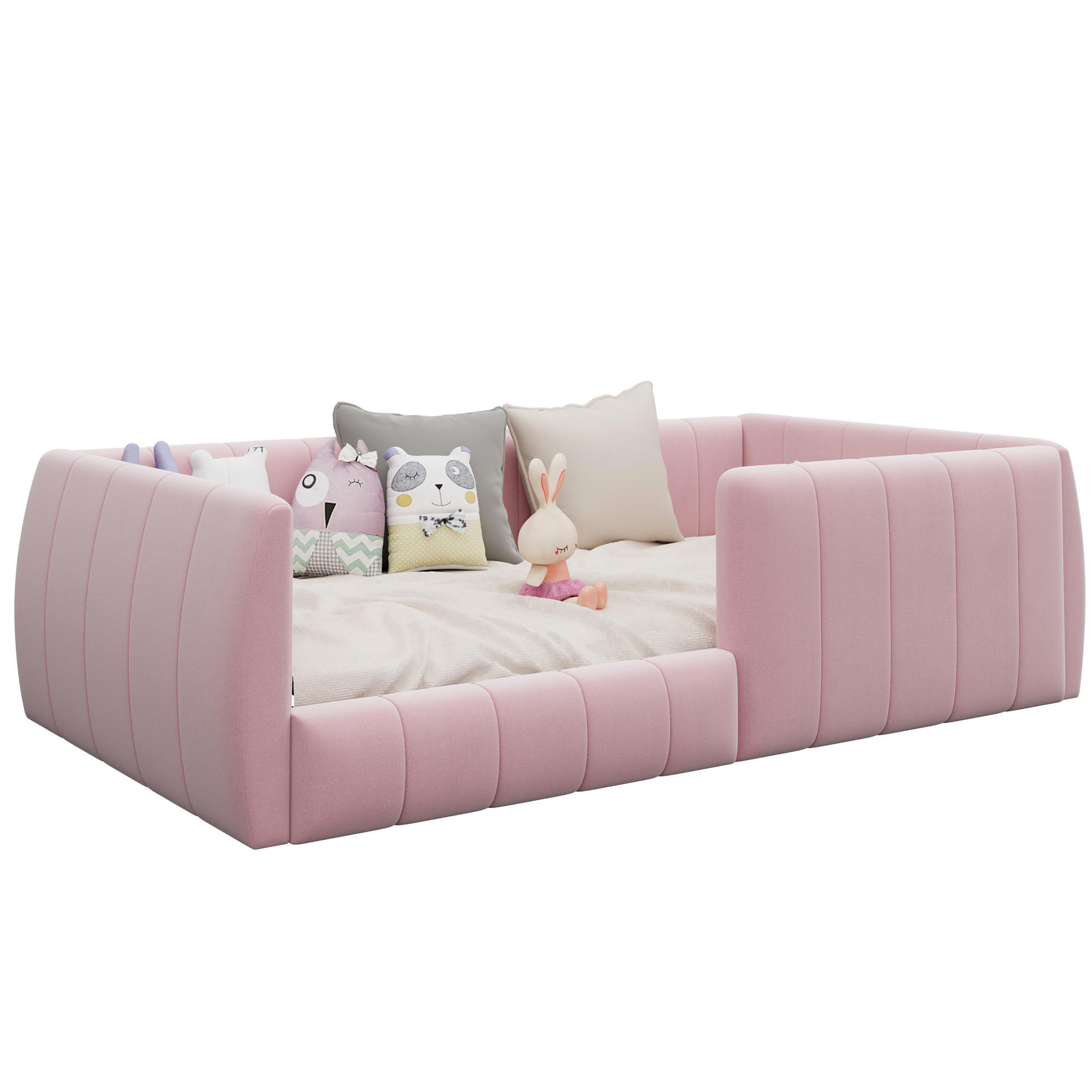 POLSTERBETT 90/200 cm in Pink Samt mit Sicherheitsgitter - Rosa, Holzwerkstoff/Textil (90/200cm) - WISHDOR