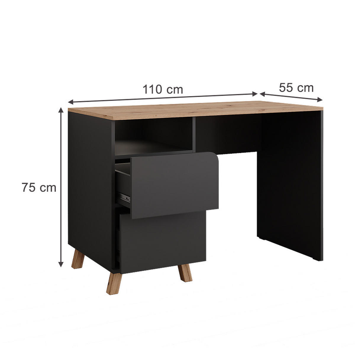 TOALETNÍ STOLEK Karen Antracit/Artisan - antracitová/dub artisan, kompozitní dřevo (110/75/55cm) - Vicco
