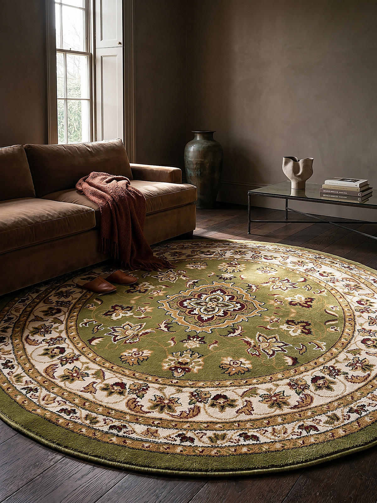 TEPPICH GLAZERT, klassisch-floral, Grün, Ø 133 cm - Grün, Textil (133/133cm) - KADIMA DESIGN
