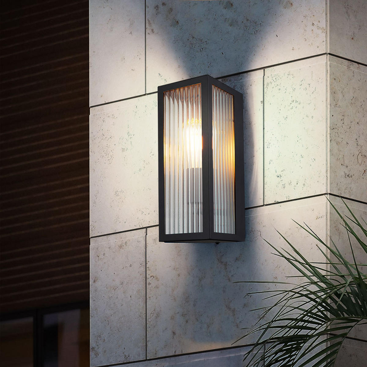 LED AUSSEN-WANDLEUCHTE Metall Schwarz - Schwarz, Glas (12/32/14cm) - Globo Lighting