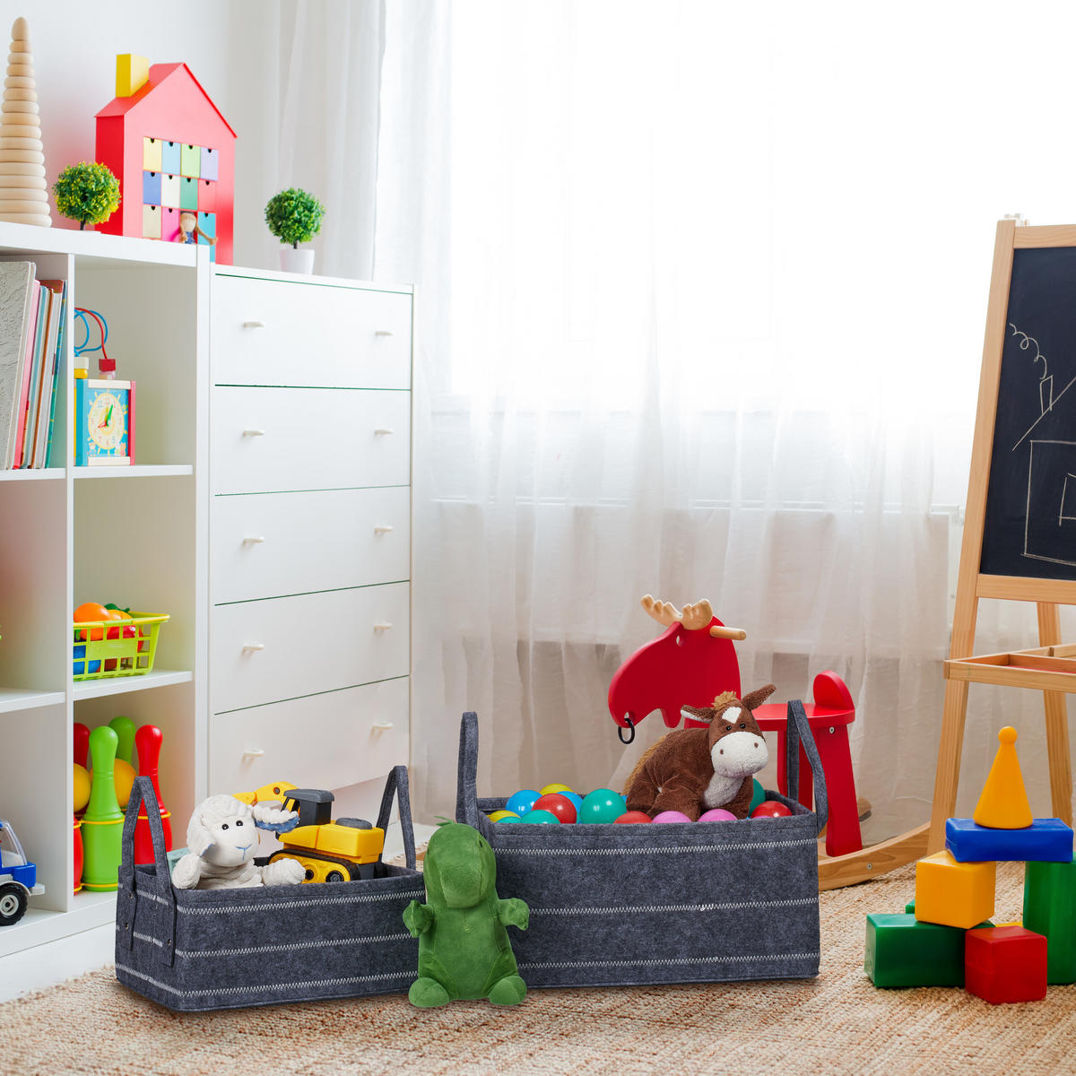 3TLG.AUFBEWAHRUNGSKORB-SET - Anthrazit, Textil/Metall (42/20.5/31cm) - Relaxdays