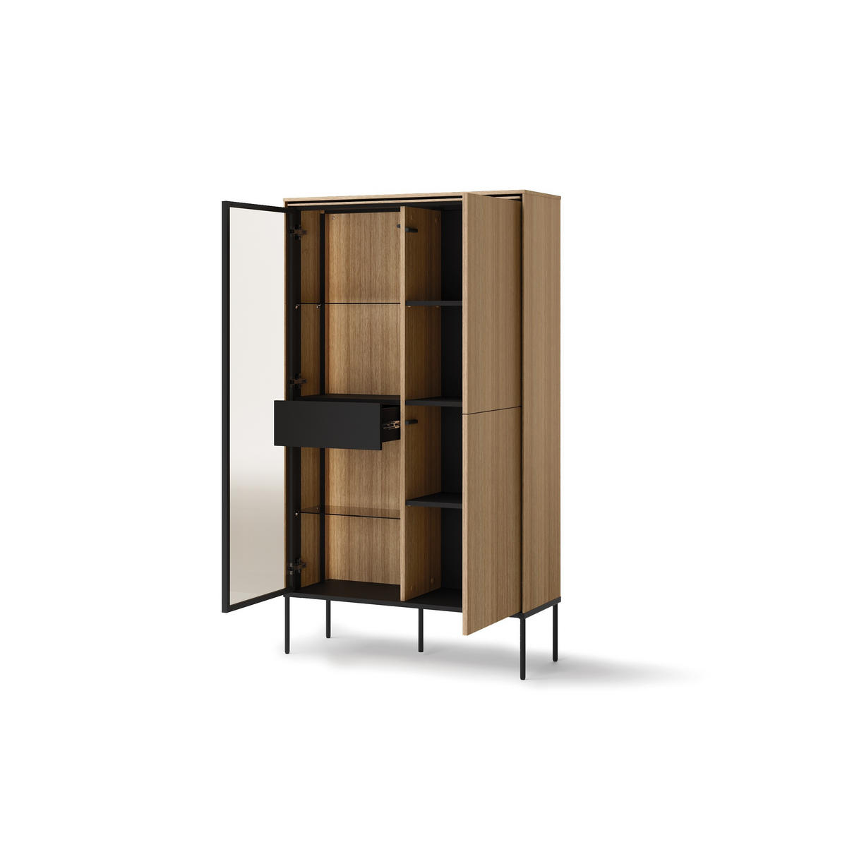 VITRINE VISSO VI-01 mit LED-Beleuchtung Eiche linear - Eichefarben, Holzwerkstoff (91/158/34cm) - Lookway