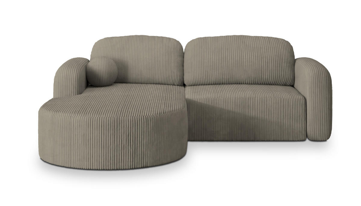 ECKSOFA AMILIA P L-S Beige Kordstoff mit Schlaffunktion - Beige, Holz (263/174cm) - MASSENO