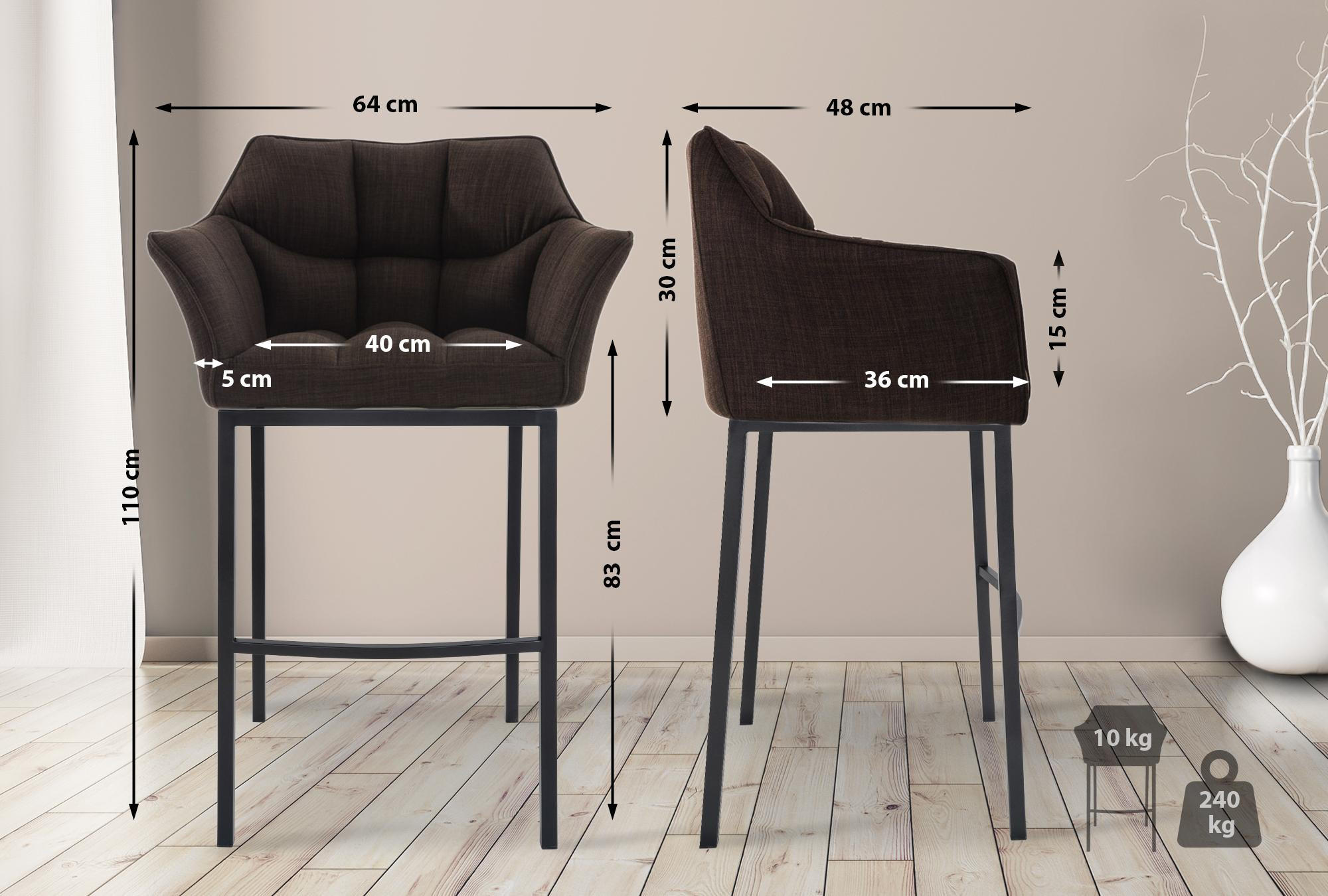 BARHOCKER Stoff Braun - Schwarz/Braun, Textil/Metall (64/110/48cm) - CLP
