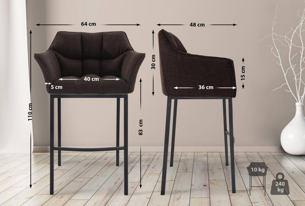 BARHOCKER Stoff Braun - Schwarz/Braun, Textil/Metall (64/110/48cm) - CLP