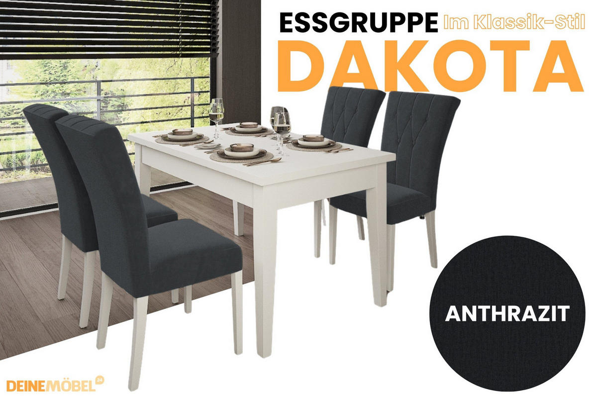 TISCHGRUPPE DAKOTA 140/80 cm in Weiß mit 4 Stühlen in Graphit - Graphitfarben/Weiß, Holz/Holzwerkstoff (80/77/140cm) - Deine Möbel 24