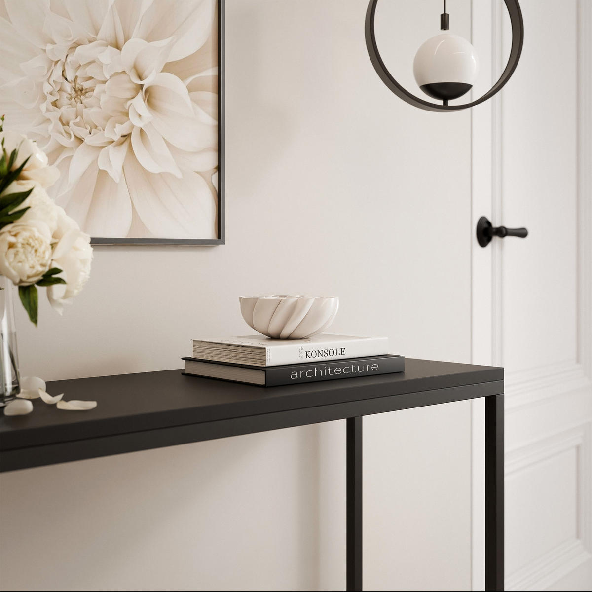 KONSOLENTISCH LORA 80 cm, Schwarz matt - Schwarz, Metall (30/80/80cm) - Idohome
