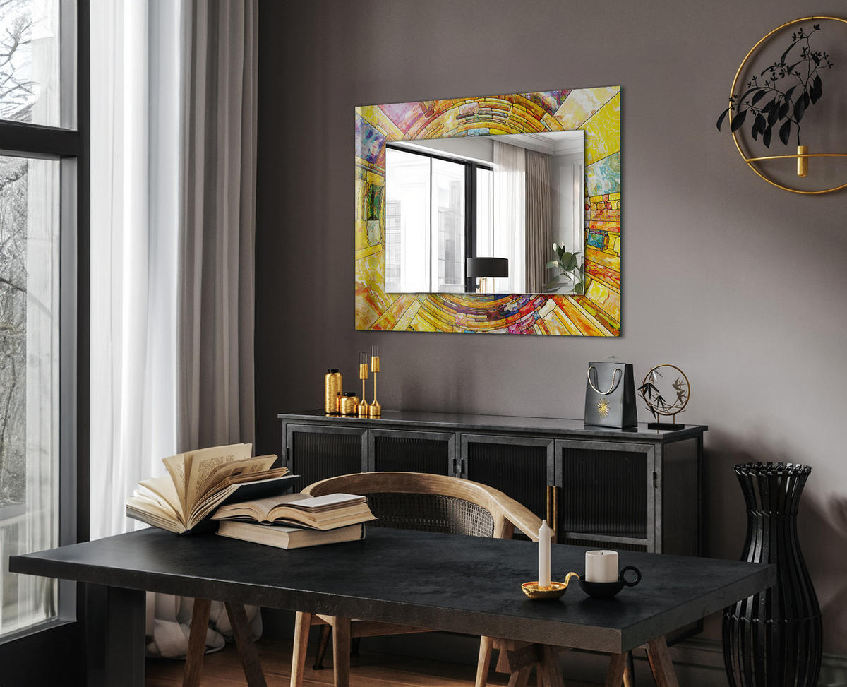 SPIEGEL 80 x 60 cm Rechteckig mit Aufdruck - Gelb, Glas (80/60/0.4cm) - TULUP