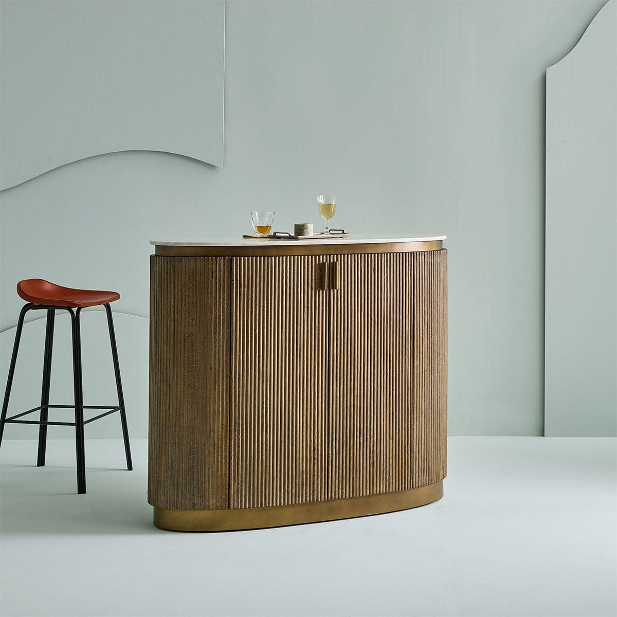 TRESEN aus Massivholz und Marmor 120/104/50 cm - Braun, Holz (12.5/50/104cm) - Signature