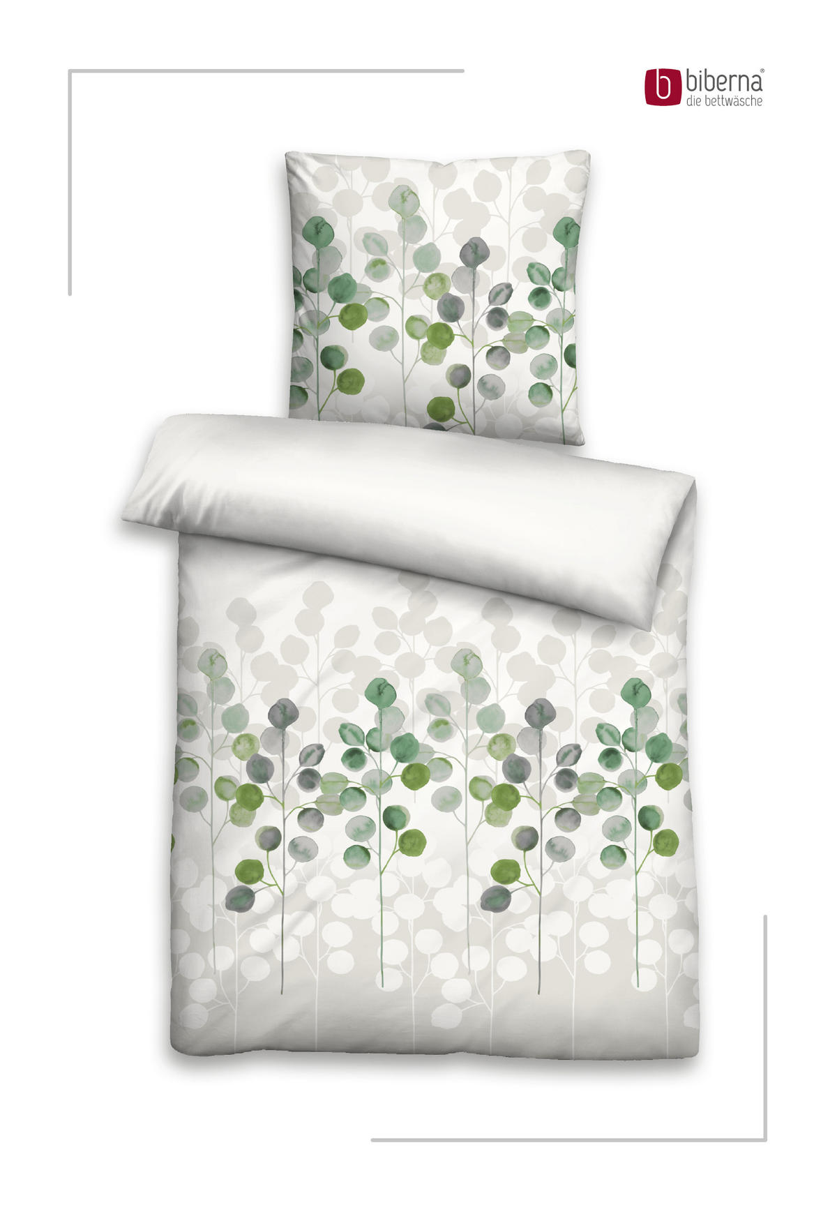 BETTWÄSCHE-GARNITUR Premium Seersucker Stilisierte Pflanze pistaziengrün, 135x200 cm + 80x80 cm - Hellgrün, Textil (135/200cm) - biberna