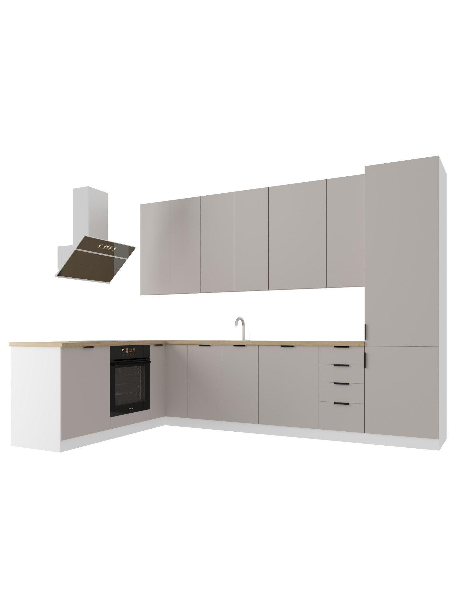 ECKKÜCHE 330 x 210 cm – Sorento K51-G330 – in Beige / Matt - Beige/Schwarz, Holz/Metall (330/247/58cm) - ROYAL24_MARKT