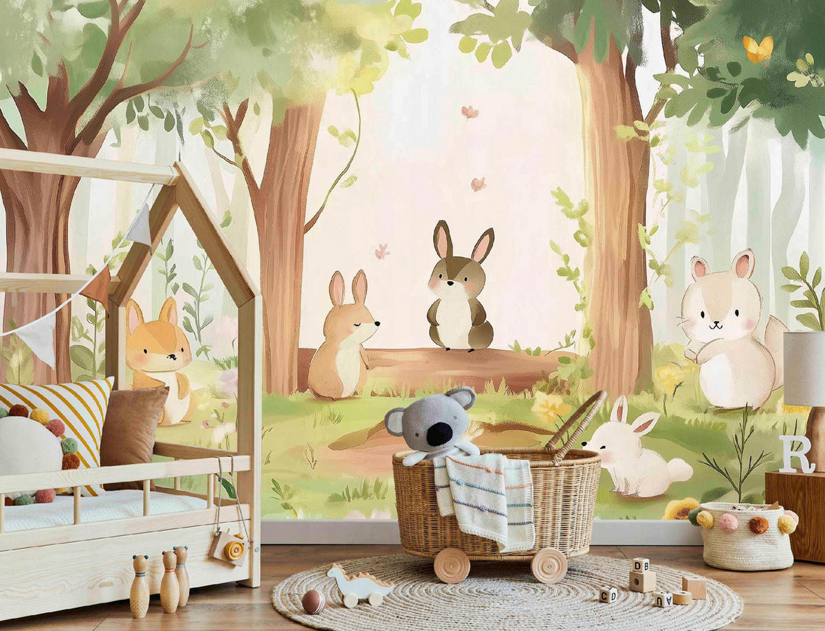 FOTOTAPETE Kinderzimmer Wald Tiere 250x175 - Multicolor, Papier (250/175cm) - Wallarena