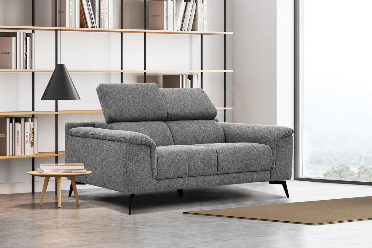 SOFA FIERO 2-Sitzer, grau - Schwarz/Grau, Holzwerkstoff/Textil (170/82/103cm) - Courtois Laville