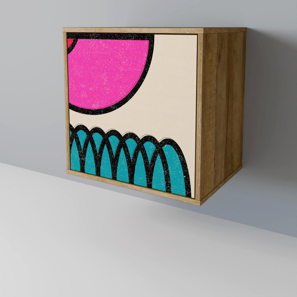SIDEBOARD GEOMETRIC RHAPSODY, Eichefarben, 57,5x42x77,5 cm, Schräge Buchenholzfüße - Eichefarben/Buchefarben, Holzwerkstoff/Buchenholz (57.5/77.5/42cm) - SpaceRebels