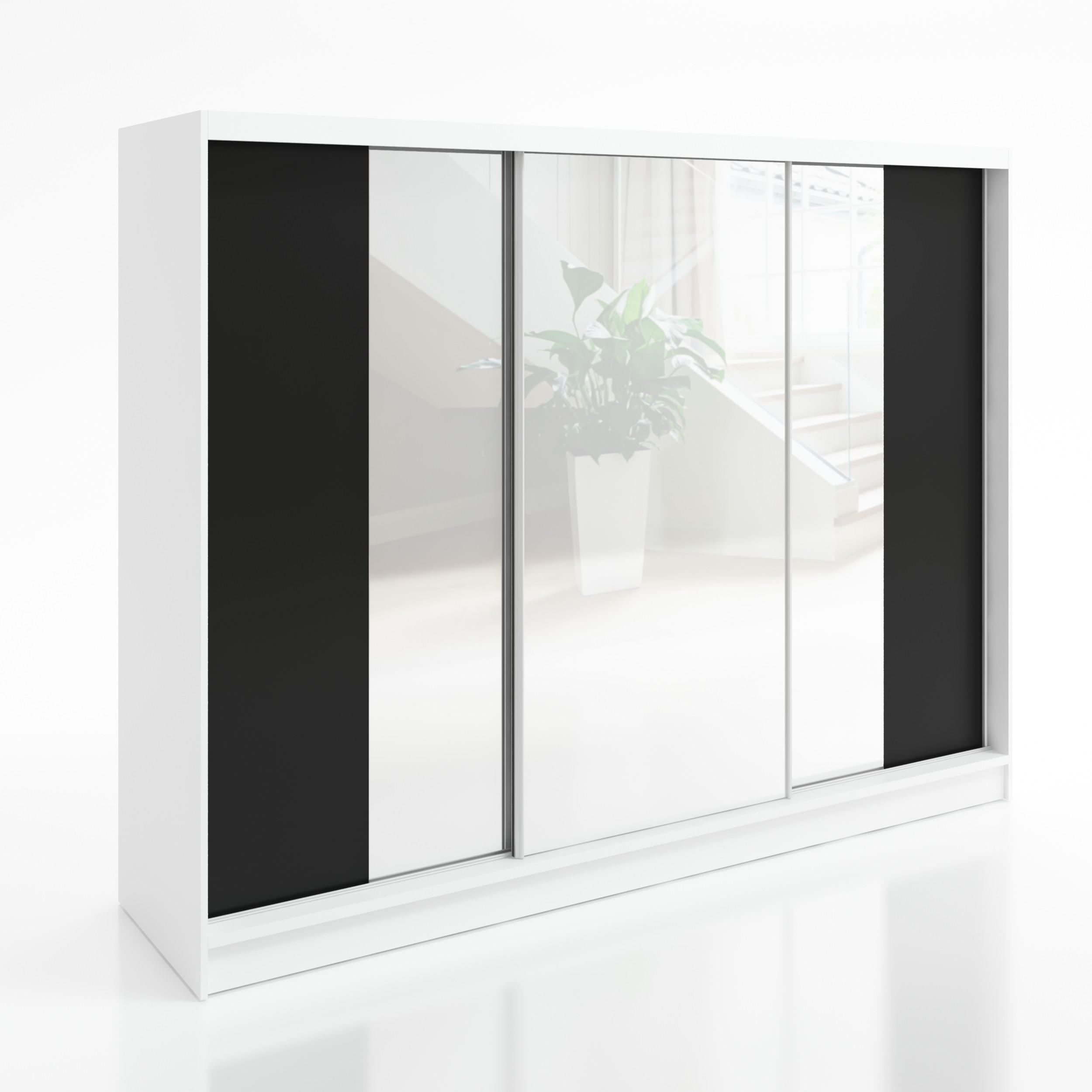 A&J MöbelLand Schwebetürenschrank Weiß, Schwarz 200x215x60 cm