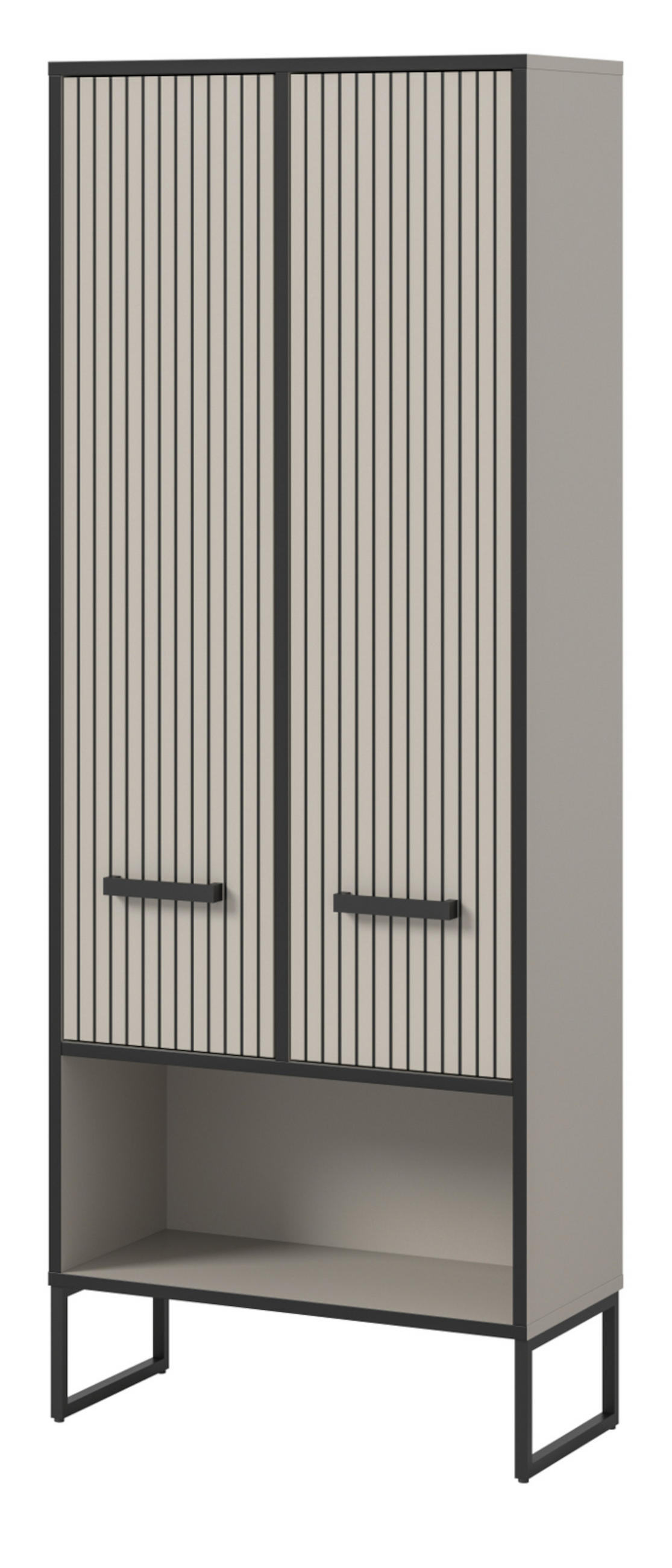 HOCHSCHRANK schwarz, sand 59 cm, Badschrank mit Soft-Close - Sandfarben/Schwarz, Holzwerkstoff/Metall (59/159/32cm) - Inn.Furn