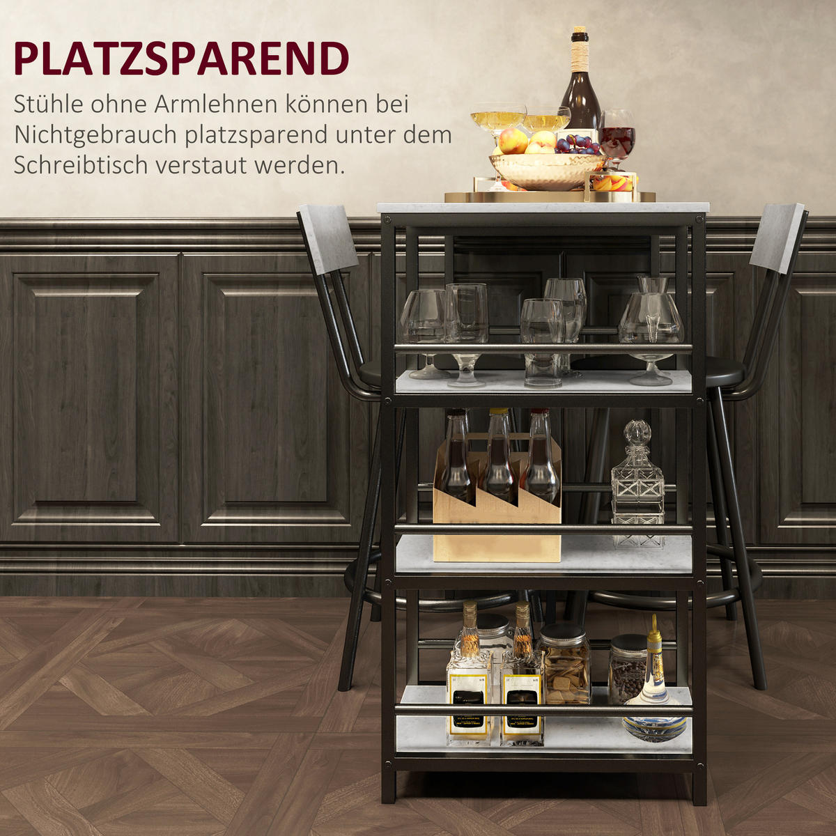 BARTISCH-SET 3er Set Stahl MDF Eiche - Hellgrau, Metall (50/90.5/90cm) - HOMCOM