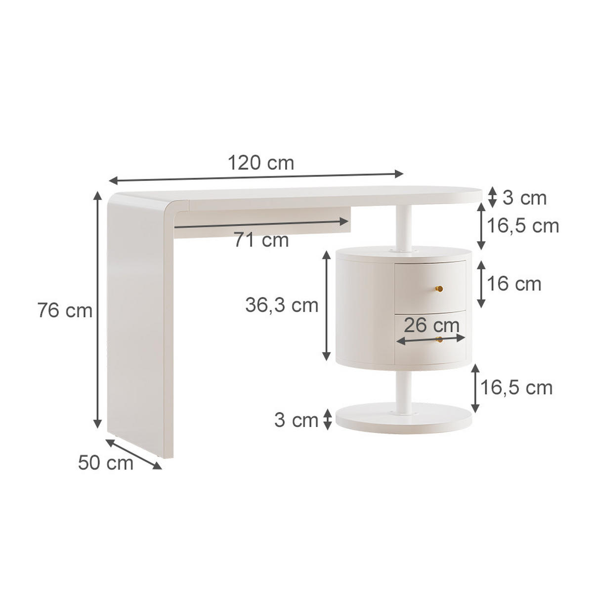 SCHREIBTISCH Lara Weiß Hochglanz 120 x 50 cm mit 2 Schubladen - Weiß Hochglanz, Holzwerkstoff (50/120/76cm) - Vicco