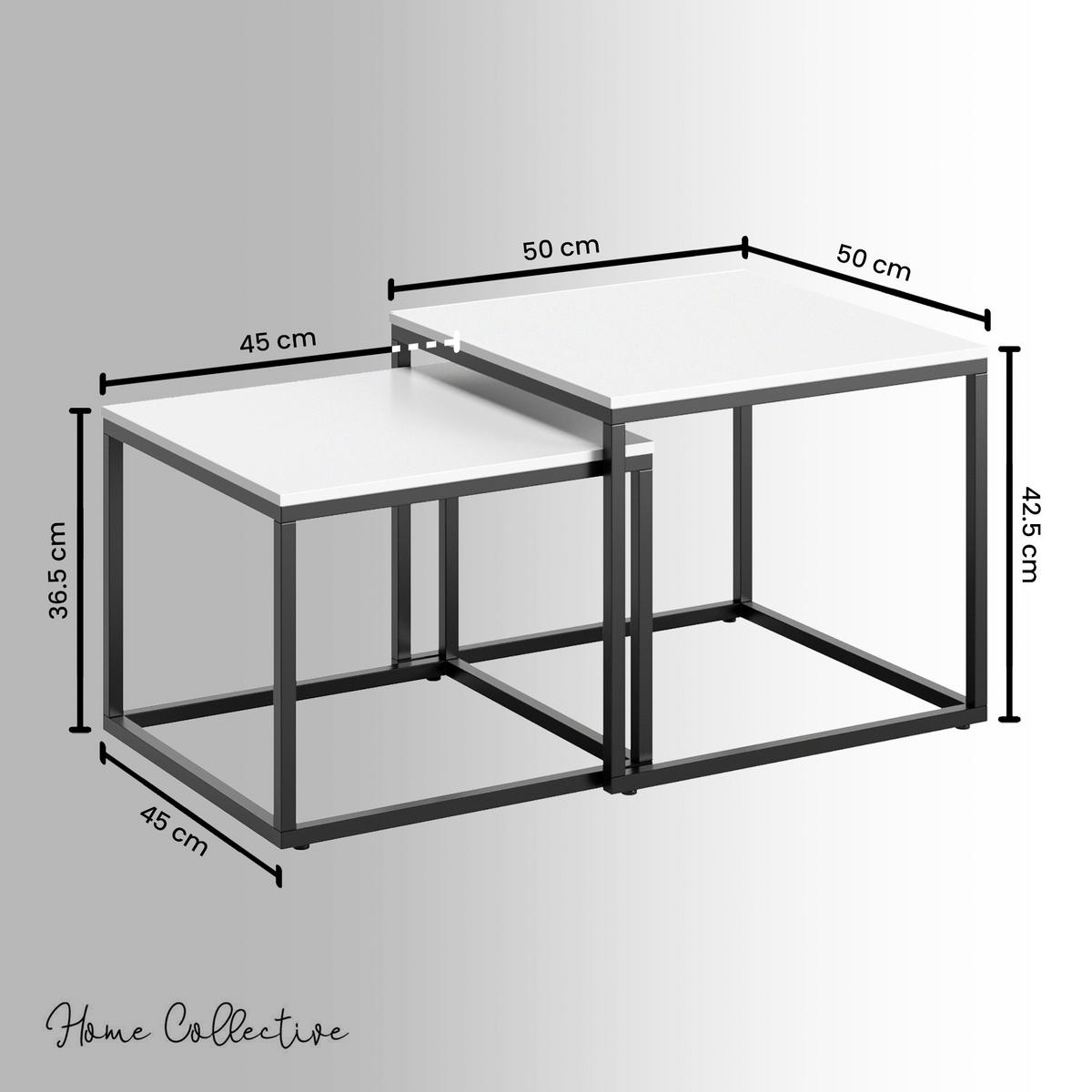 KONFERENČNÝ STOLÍK 2 konferenčných stolíkov, štvorcový, biely - biela, kompozitné drevo (50/50/43cm) - Home Collective