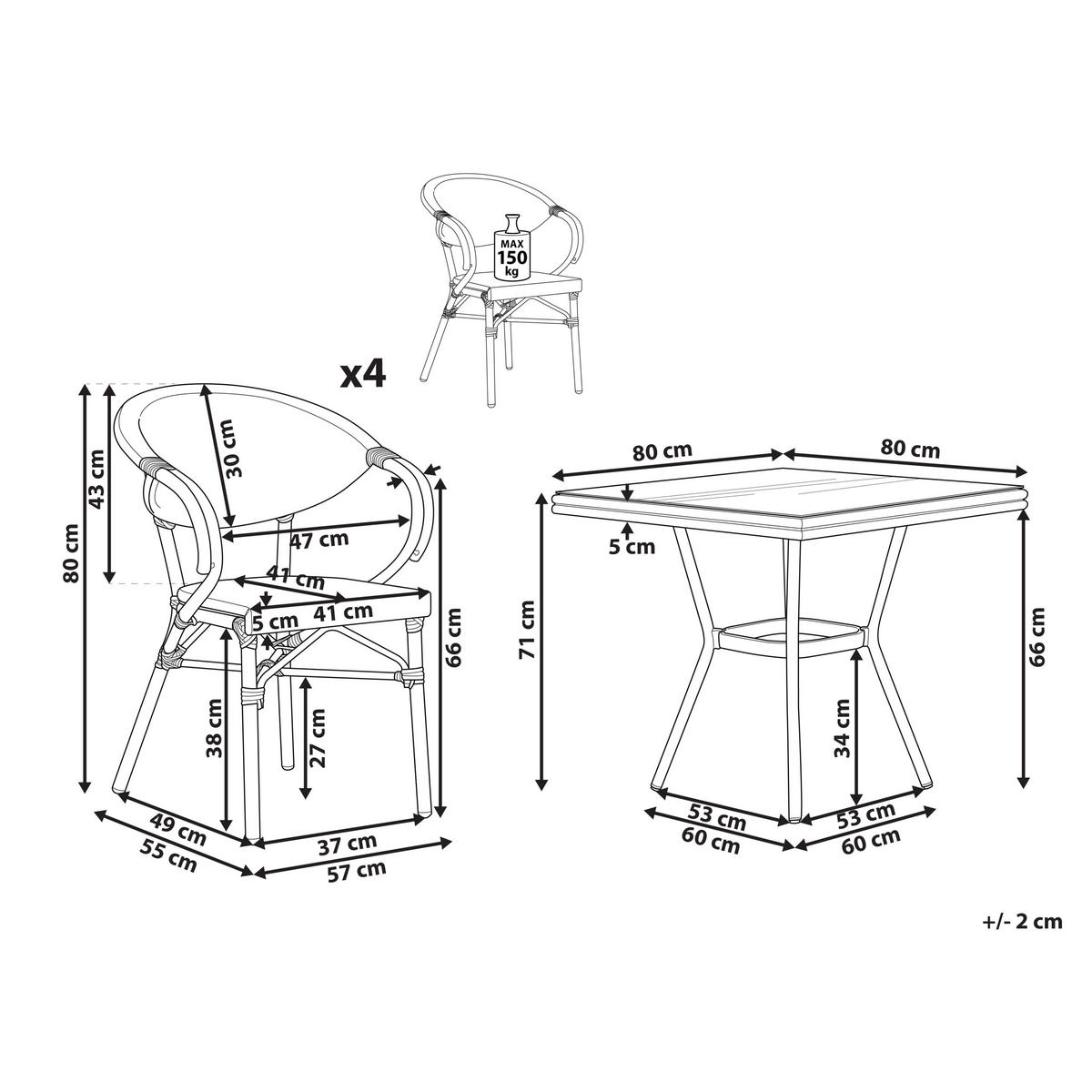 GARTENMÖBEL-SET 4-Sitzer Grau Caspri II - Dunkelbraun/Grau, Metall - Beliani