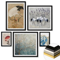 WANDBILDER 5er-Set - 50x50 cm & 20x30 cm & 40x60 cm Schwarzer Rahmen - Japanische Kraniche Landschaft - Schwarz, Kunststoff (40/60cm) - ArtPrintCave