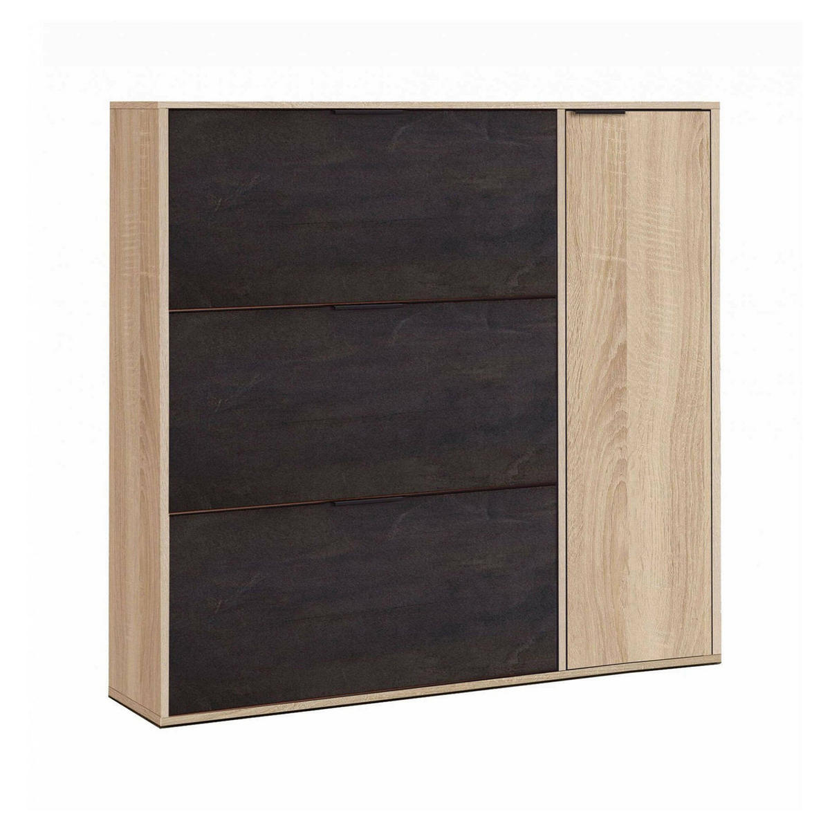 SCHUHSCHRANK Eiche, Schwarz 22/106/115 cm - Wildeiche/Schwarz, Holzwerkstoff (106/115/22cm) - DMORA