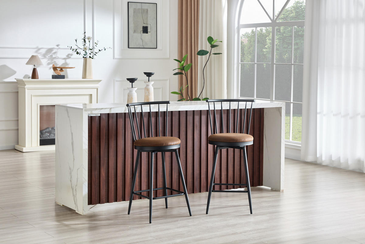 BARHOCKER mit gepolstertem Sitz Metall PU Brown - Braun, Metall (39/96/39cm) - Meubliv