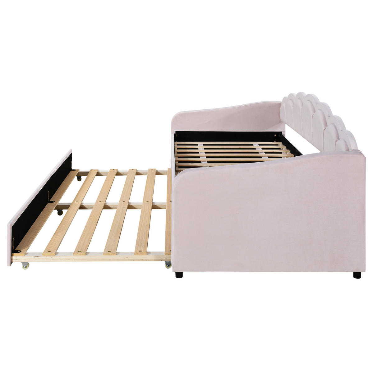 TAGESBETT 90/200 cm mit ausziehbarem Rollbett, LED-Beleuchtung und Samtbezug, Rosa - Rosa, Textil (90/200cm) - Redom
