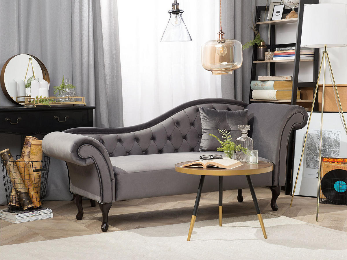 CHAISELONGUE Samtstoff grau rechtsseitig Lattes - Grau, Textil (188/87/59cm) - Beliani