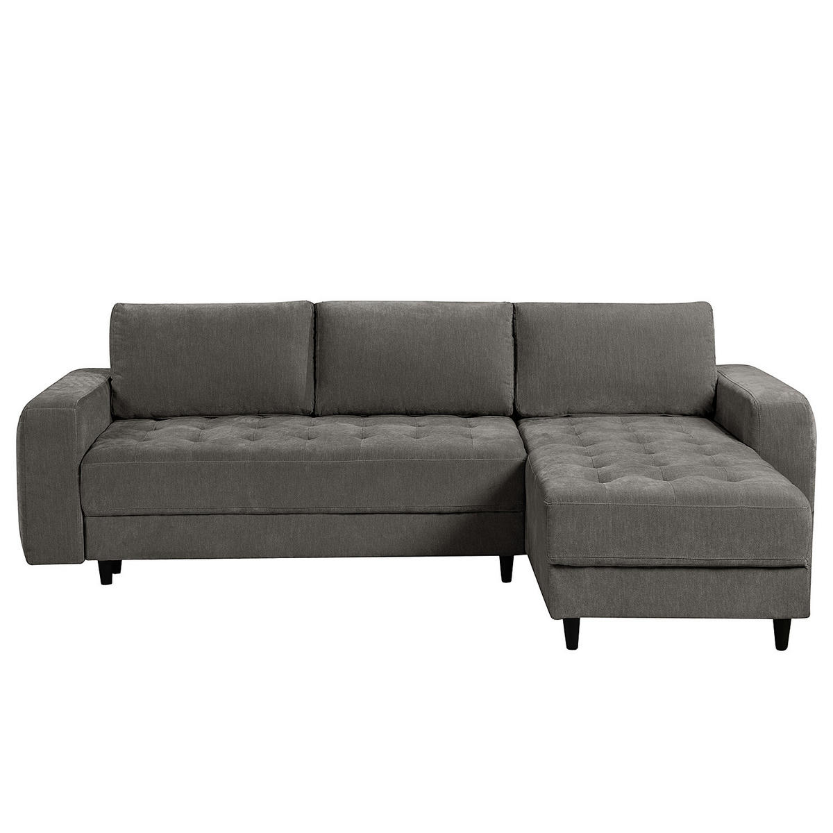 ECKSOFA mit Schlaffunktion - Flachgewebe - Anthrazit/Schwarz, Holz/Textil (240/156cm) - home24