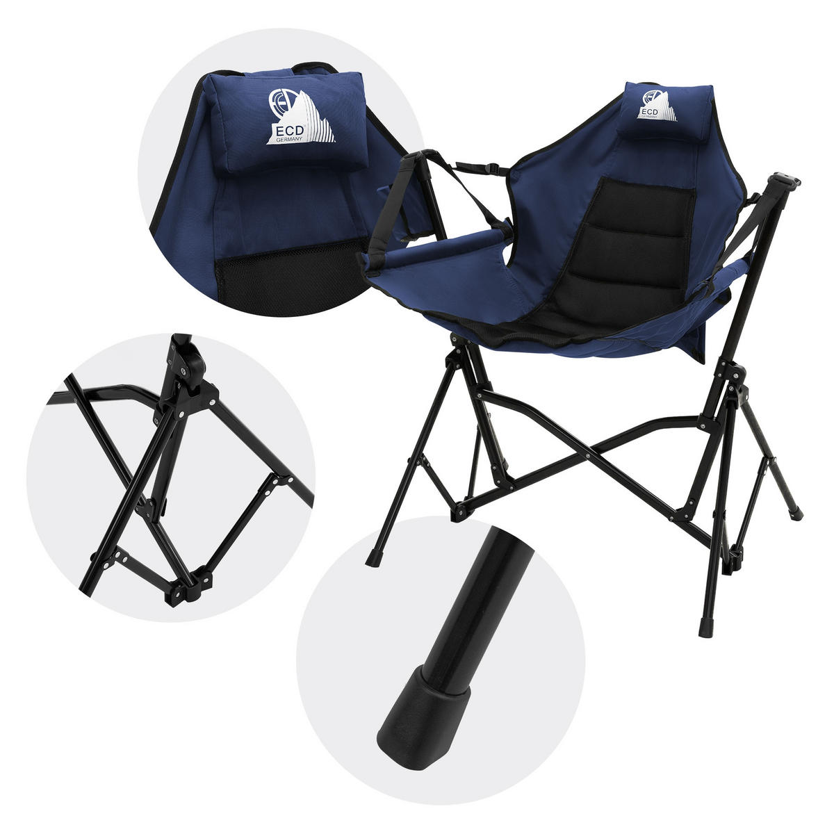 CAMPINGSTUHL faltbar Schaukelstuhl bis 150 kg Angelstuhl Outdoor Blau mit Stahlgestell - Blau, Textil/Metall (105/107/82cm) - ECD-Germany