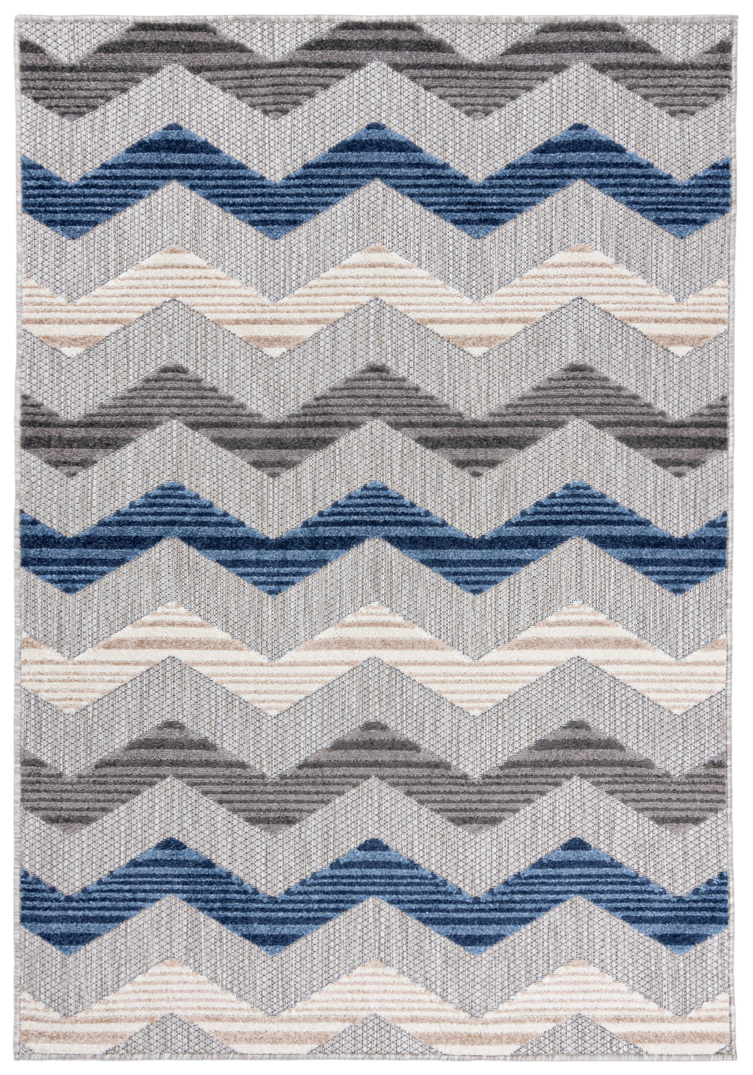 TEPPICH Outdoor Bunte Chevron Geometrisch Kurzflor Rechteckig - 140x200 cm - Hellgrau, Textil (140/200cm) - Mazovia