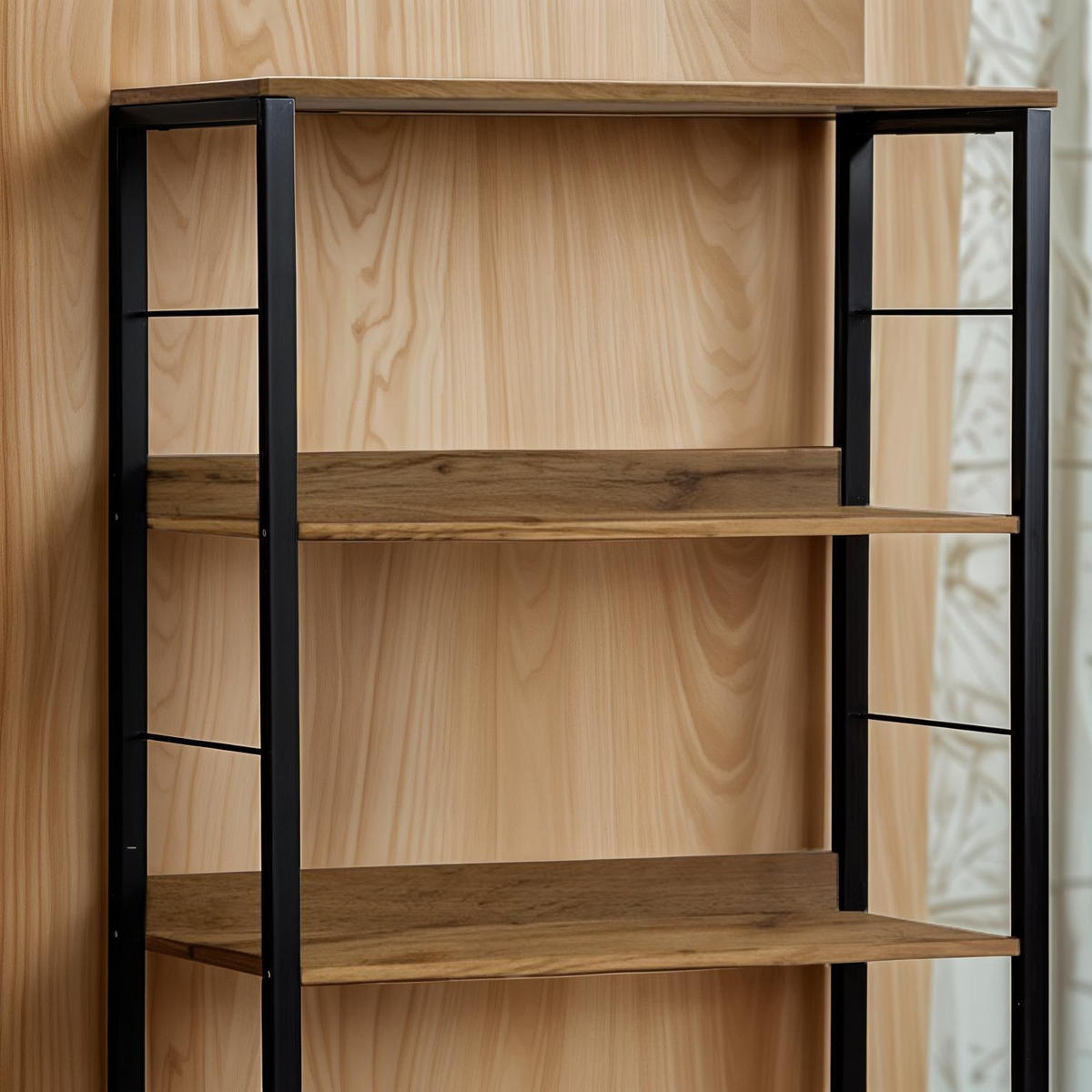 STANDREGAL Holzoptik Metall Erlefarben Schwarz 6 Ebenen 178x60x30 cm - Erlefarben/Schwarz, Holzwerkstoff/Metall (60/178/30cm) - Begryf