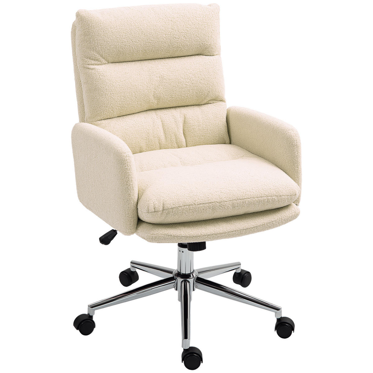 BÜROSTUHL Ergonomischer Schreibtischstuhl mit Armlehne, Lammwolle-Optik Creme - Creme, Kunststoff (58/99/67cm) - HOMCOM