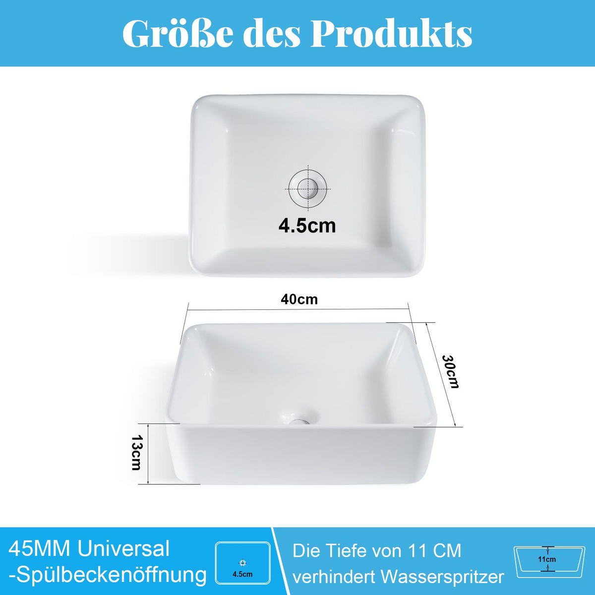 WASCHBECKEN Barrett II 40/30/13cm - Weiß, Keramik (30/13/40cm) - Nettlife