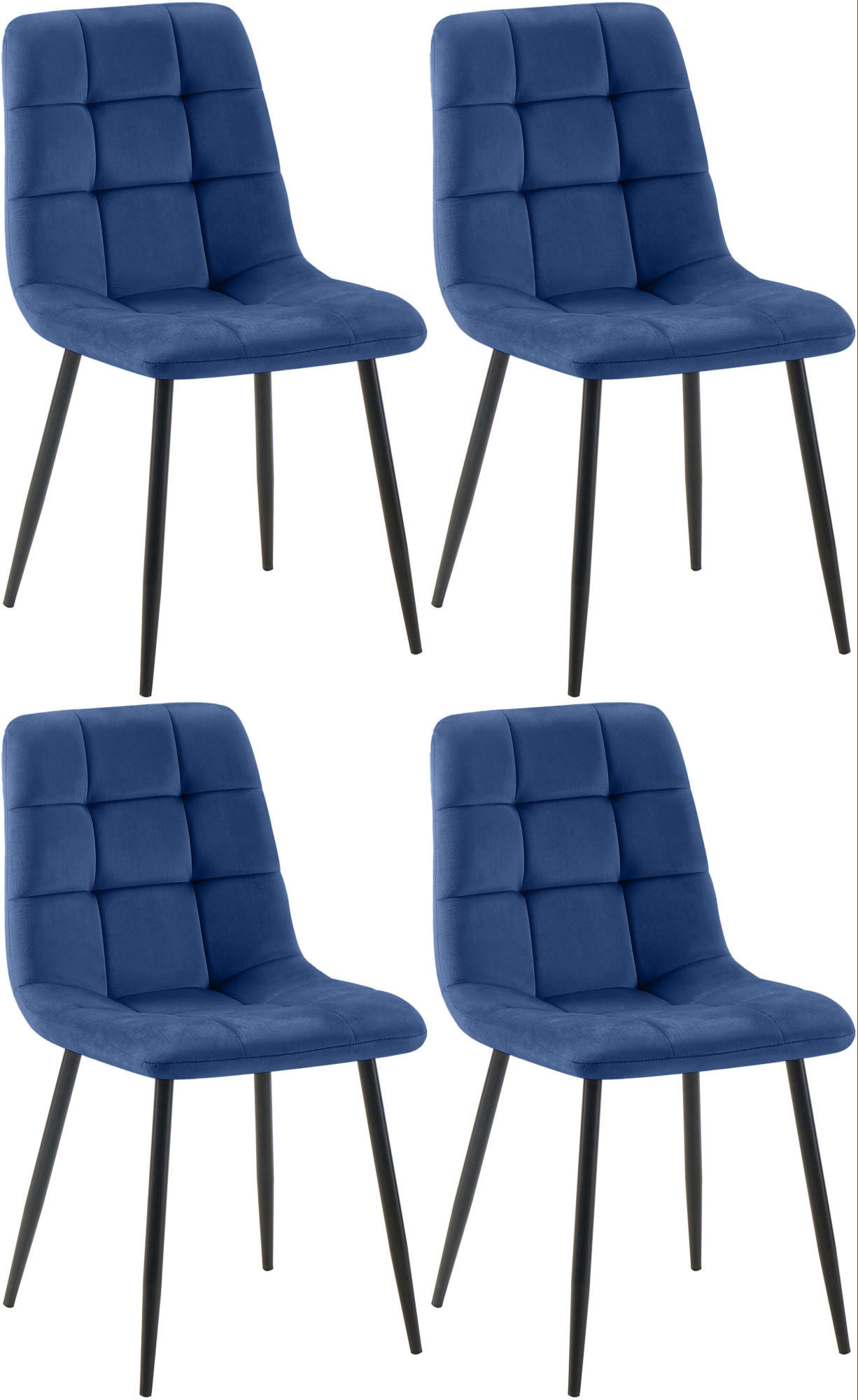 STUHL 4er Set Samt Blau - Blau/Schwarz, Textil/Metall (45/84/55cm) - CLP
